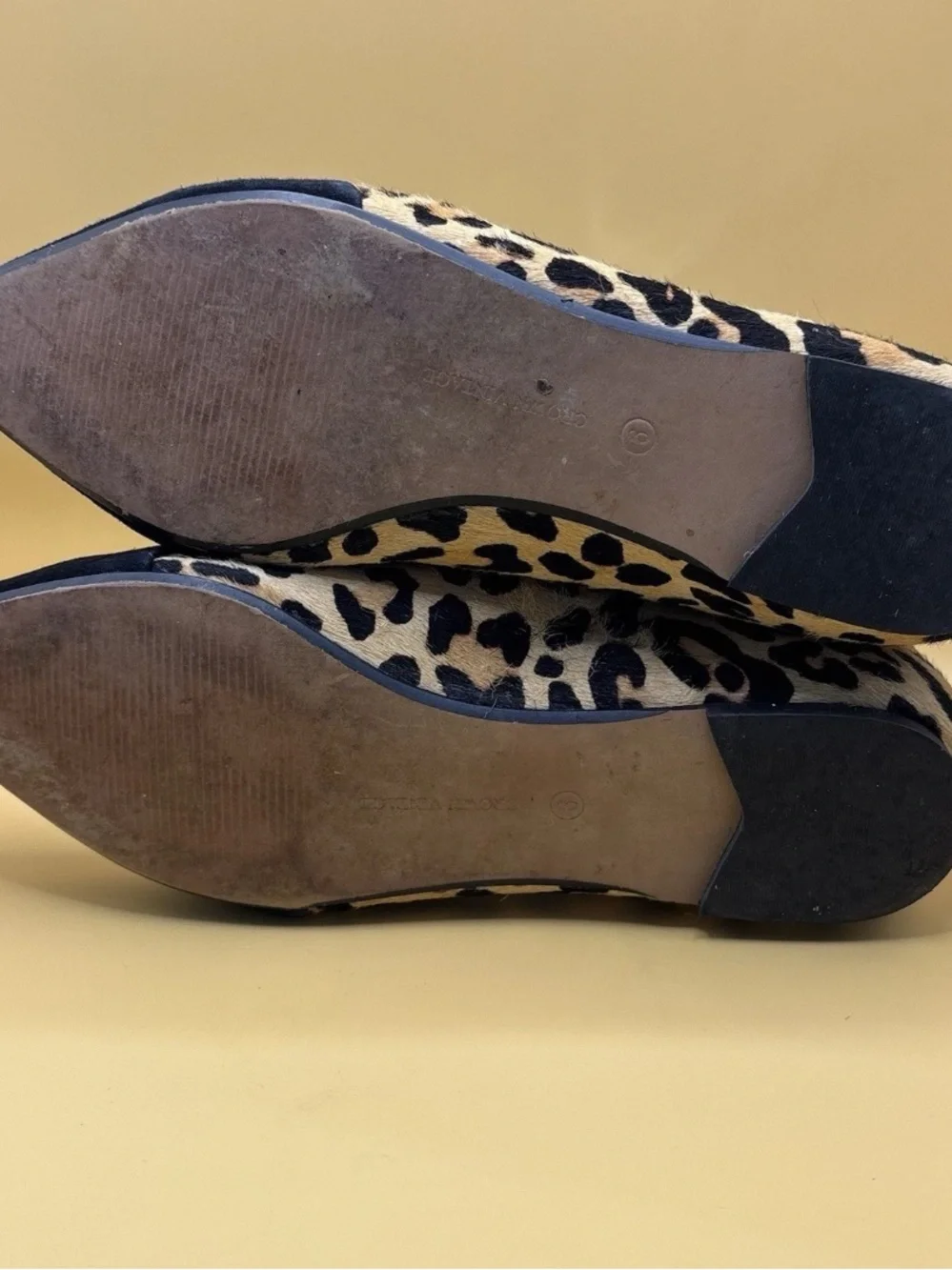 Crown Vintage Leopard Calf Hair Flats Women 6 Black Pointed Toe D’Orsay Shoes